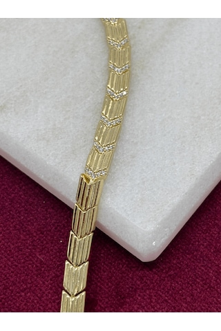14 K Renginde Minimal Taşlı Ok Şeklinde Çift Renkli Bileklik Gold
