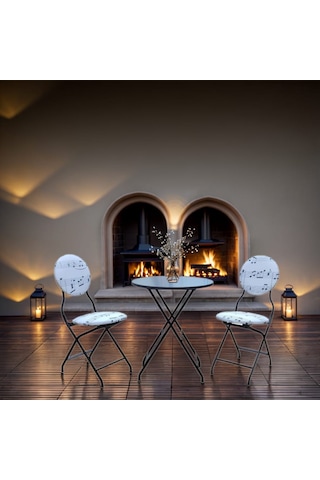 Katlanabilir Nota Desenli Metal Masa Ve Sandalye Takımı - 2 S