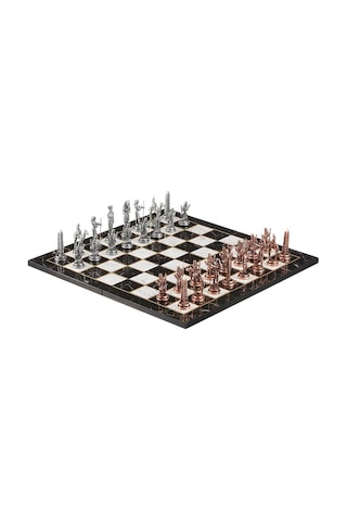 Metal Mısır Satranç Takımı Antik Ve Katlanır Mermer Desenli Mdf A