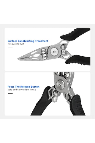 Jeemson Siyah Mini Balıkçı Pense, Tungsten Çelik, Pas Koruyucu, Güvenli Kilit, Anti-kayma Tpr Kolu, 13cm