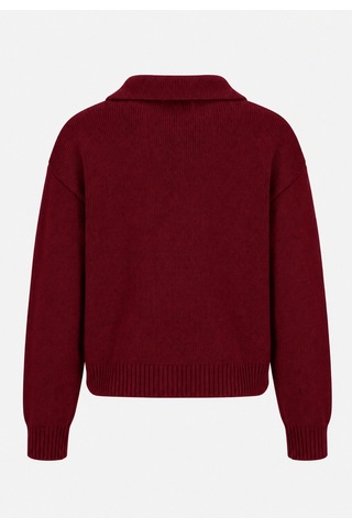 Maison Velora Kadın Bordo Basic Oversize Polo Yaka Yarım Pat Düğmeli Triko Kazak-27aj002 Bordo 923050279 Bordo