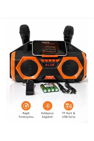 Çift Mikrofonlu Karaoke Büyük Boy Bluethoot Radyo Müzik Çalar
