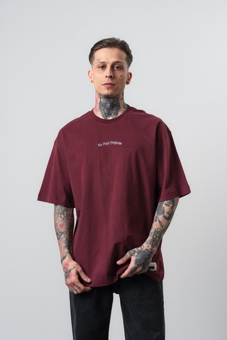 Respire Erkek No Port Baskılı Oversize T-shirt Bordo
