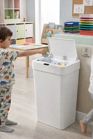 50 Litre Kızıl Ötesi Sensörlü Otomatik Çöp Kovası Ofis Mutfak Banyo Antibakteriyel Çöp Kovası Beyaz Siyah
