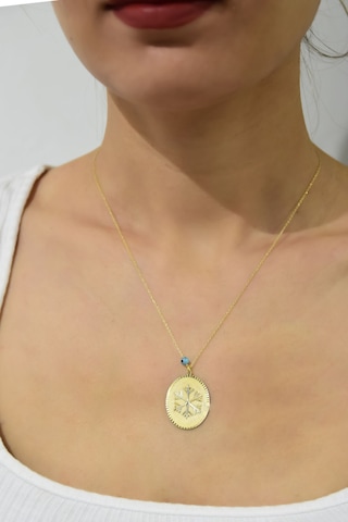 925 Ayar Gümüş Gold Kaplama Kar Tanesi Plaka Kolye UVPTS100166