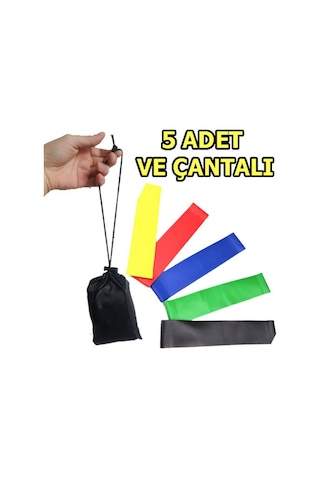 Çantalı 5li Aerobik Band Seti 5 Parça Direnç Lastiği Pilates Egze