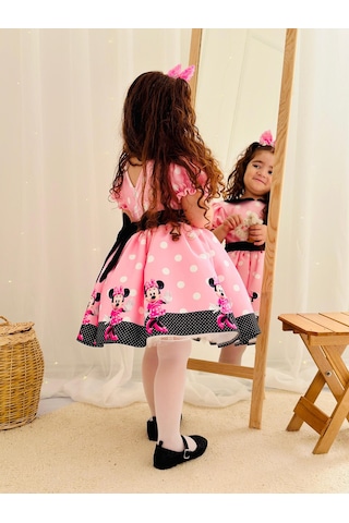 H L Y Karol Tasarım Pembe Mickey Mouse Vintage Kız Bebek Elbise,doğum Günü Elbise,fotoğraf Çekim Elbise,0-12 Yaş Uygun Pembe