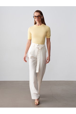 Dilvin 72673 Kemerli Pantolon-beyaz