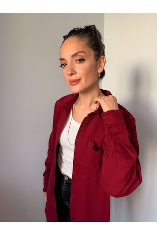 Ali Butik Bordo Püskül Detaylı Keten Gömlek Bordo