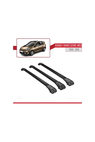Renault Grand Scenic Mk3 2009-2016 Arası İle Uyumlu Ace-1 Ara Atkı Tavan Barı Siyah 3 Adet Bar