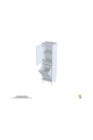 Modilayn İlkim 45 X 138 X 32,5 Cm' Lik Kapak İçi Çift Raflı, Tek Göz Akıllı Çamaşır Sepetli Dolap Beyaz