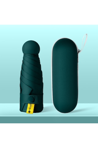 Mengtuo Bayan 8 Kemik Mini Yağmur Ve İki Kullanımlı Vinil Cep Kapsül Şemsiye Koyu Yeşil Koyu Yeşil