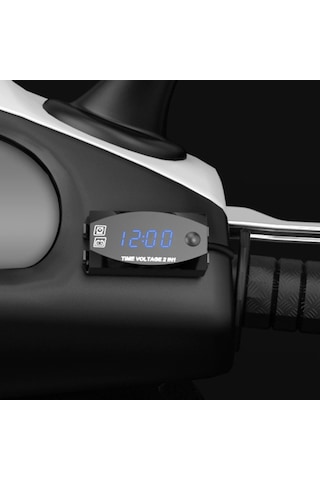 Motosiklet Çok Fonksiyonlu 2'si 1 Arada Dijital Ekran Voltmetre + Elektronik Saat, 6-30v Ip67 Açık Mavi