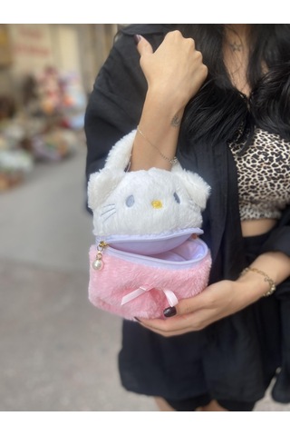 Hello Kitty Pembe İncili Peluiş Çanta-2621 Altın