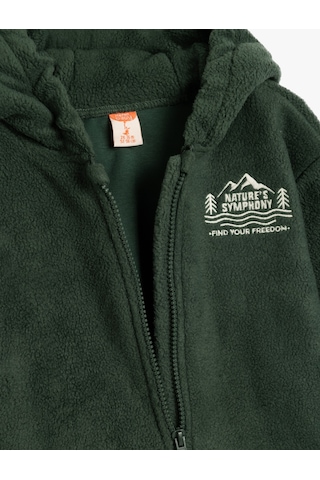 Koton Kapşonlu Fermuar Kapamalı Uzun Kollu Polar Sweatshirt Yeşil 5wmb10436tk Yeşil
