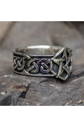 1 Adet Kelt Düğümü Gotik Paslanmaz Çelik Pentagram Yıldız Yüzük Erkek Moda Titanyum Biker Takı Beden 6-10 Gümüş