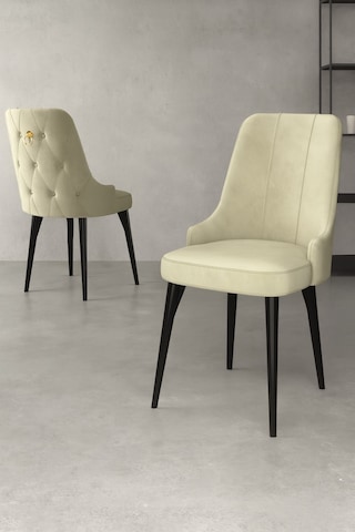 Esa 4 Adet Babyface Kumaş, Siyah Metal Ayaklı, Mutfak Ve Yemek Odası Sandalyesi Krem