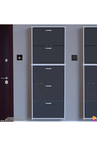 Modilayn Verve Asma Kapı Önü 72x 194 X26 Cm Lik 5 Düşer Kapak 10 Göz Bölmeli Ayakkabılık Antrasit - Beyaz