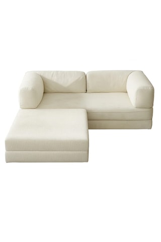 Herev 160 X 160 Sünger Yataklı Köşe Takımı L Tipi Şark Köşe Takımı Fitilli Kadife Yıkanabilir Ve Değiştirilebilir Kumaş Köşe Koltuk Krem