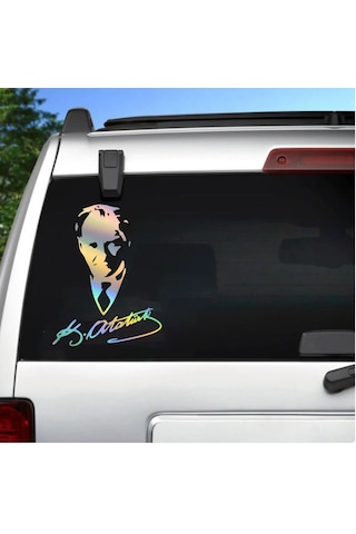 Hologramlı Janjanlı Atatürk Ve İmza Sticker - Araba Oto Motosiklet Sticker 02527 25x19 Cm