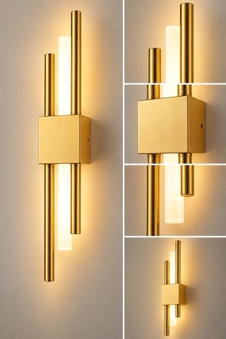 Premıum Modern Gold Çift Borulu Led Aplik 50 Cm Dekoratif Duvar Aydınlatması
