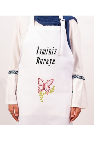 Mutfak Önlüğü Kişiye Ve İsme Özel Nakışlı Mutfak Önlüğü Kelebek01 Farklı Renkler Beyaz