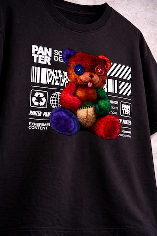 Yolo Street Oversize Siyah T-shirt 250 Gsm %100 Pamuk Renkli Teddy Bear Baskılı Streetwear Unisex Siyah