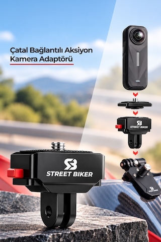 Acqr-01 Aksiyon Kamera Adaptörü 1/4 İnç Vidalı, Çatal Bağlantılı, Hızlı Tak Çıkar Siyah