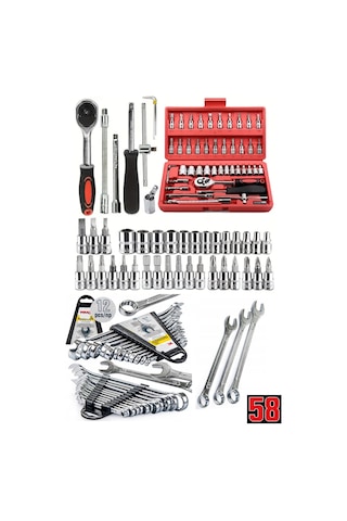 Staxx 58 Adet Lokma Takımı Seti 1/4' + 12 Parça Açık Ağız Anahtar