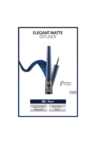 Note Cosmetique Elegant Matte Dipliner Waterproof Suya Dayanıklı - 03 Navy Blue - Mavi