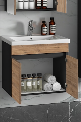 Çiğdem 55 Cm Antrasit Gri Mat-Atlantik Çam Mdf Banyo Alt Dolabı Antrasit - Atlantik Çam