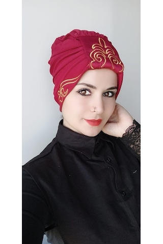 Kadın Şal Desen Çift Taraflı Bone Bordo