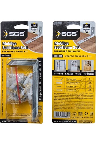 Sgs Mobilya Sabitleme Seti Deprem Kiti - 5x L Köşebent-vida-dübel Gri