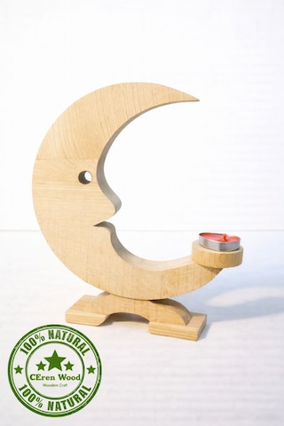 Ceren Wooden Boyanabilir Ahşap Ay Mumluk El Yapımı Dekoratif Tealight Mumluk