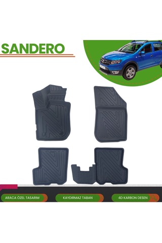 Dacia Sandero 2007-2020 Araca Özel 4d Havuzlu Paspas Takımı Karbon