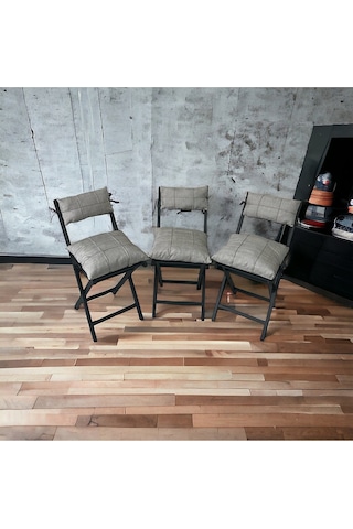 Modern Style Home Bahçe - Balkon, Iç Ve Dış Mekan Katlanır Metal Sandalye 3 Adet Açık Gri