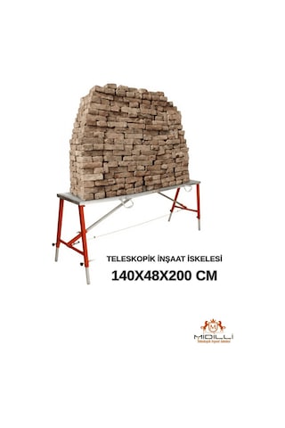 Alüminyum Gövdeli Çelik Ayaklı Teleskopik Katlanır İnşaat İskelesi - 400 Kg Taşıma Kapasitesi 140x48x200cm -