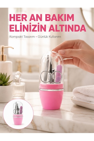 Tırnak Bakım Manikür Pedikür Seti 4 Parça Pembe Pratik Günlük Kullanım Yeni Nesil - Lisinya