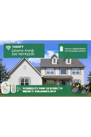 Monozone Beyaz Lüx 1 Buton 1 Alıcı Kablosuz Kapı Zili Baykuş