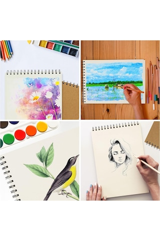 Eskiz Defteri A5 Boyutunda 160 Gr Üstten Telli Karakalem Sketch Book 25 Yaprak - 1 Adet Beyaz