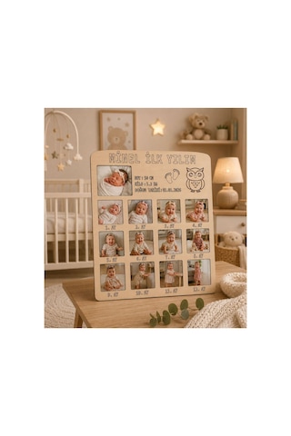 Arliadesign Kişiye Özel İlk Yılım Ahşap Fotoğraf Çerçevesi - 12 Aylık Bebek Anı Panosu 3 Mm Mdf