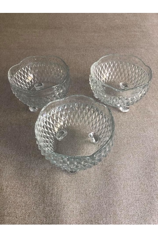 Vintage 3 Adet Kesme Cam Kristal Şekerlik