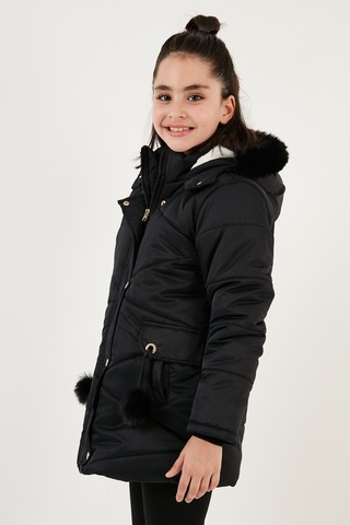 Lela Içi Peluş Astarlı Kapüşonlu Şişme Kız Çocuk Mont 6035034 Siyah