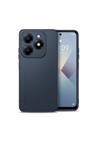 Tekno Tecno Spark 20 Kj5n Uyumlu Parmak İzi Bırakmaz Deri Görünümlü Silikon Kılıf Kamera Korumalı Lacivert