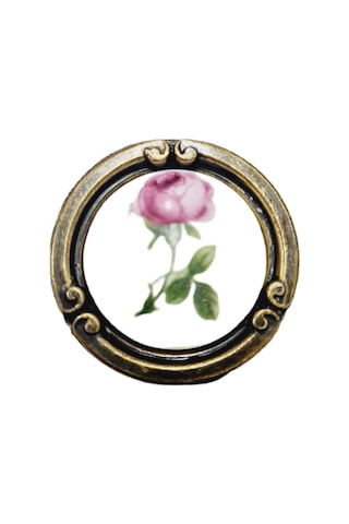 Porselen Düğme Kulp Metal Antiksarı Güllü / 5 Adet Antik