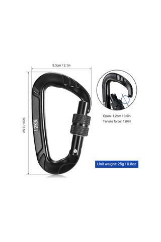 Geeksen Hafif Ve Dayanıklı 12kn Kilitli Karabina - 4'lü Set Hamağınız Ve Evcil Hayvanınız İçin Siyah