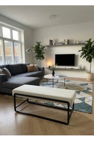 Elora Puf Bench - Baby Face Kumaş Metal Ayaklı Dikdörtgen Bench - Yatak Odası Salon Antre İçin Modern Tasarım - 120 Cm Bej