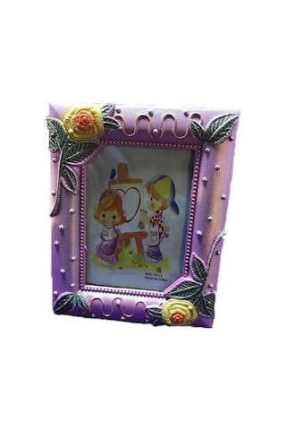 9x13 Cm Plastik Fotoğraf Çerçevesi - Renkli Çiçek Desenli Camlı Çerçeve