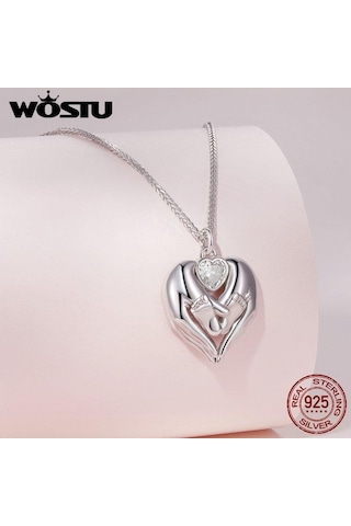 Wostu Anneler Günü Takı Hediye 925 Ayar Gümüş Bebek Ayak İzi Charm Kolye Kalp Şeklinde Açılabilir Zincir Kolye Sevgilisi İçin