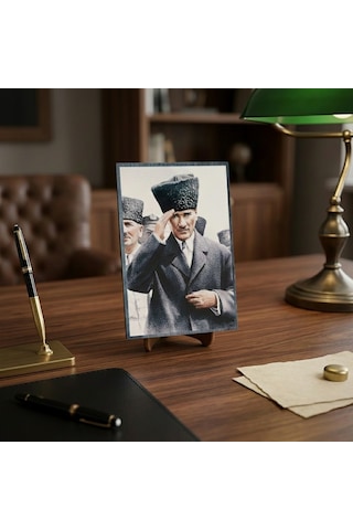 Atatürk Masaüstü Ahşap Tablo - Kabartmalı Baskı Şık Hediyelik 11x16 Cm No 2 3 Parça